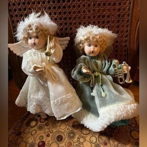 Pair Vintage porcelain antique singing angels.